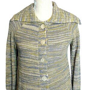 J Jill Cardigan Sweater Womens XS Chunky‎ Knit Wide Collar Button Variegated